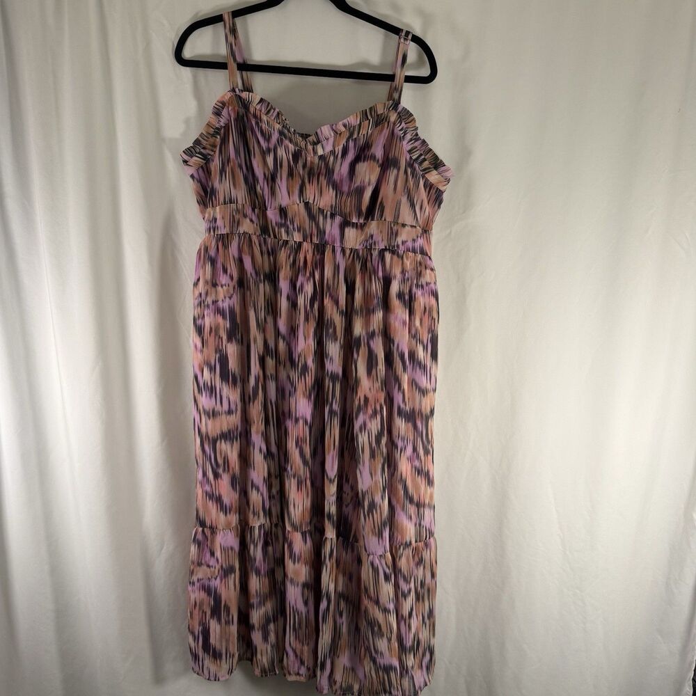 Torrid Midi Dress Women's 2 2X Purple Orange Sleeveless Smocked Adjustable